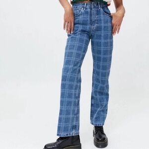 Ragged Blue Checkered Straight Leg Jeans